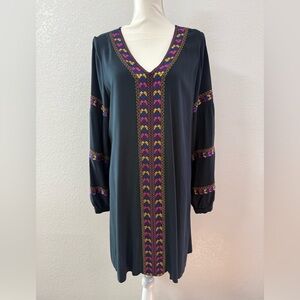 Chic Black Dress with Colorful Embroidery